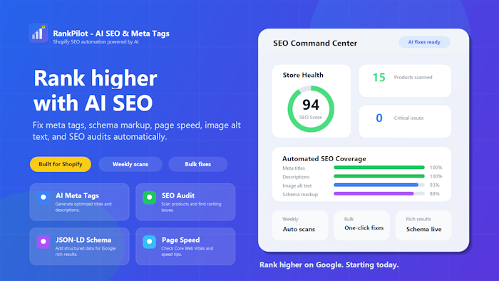 RankPilot AI SEO Optimizer for Shopify Stores screenshot