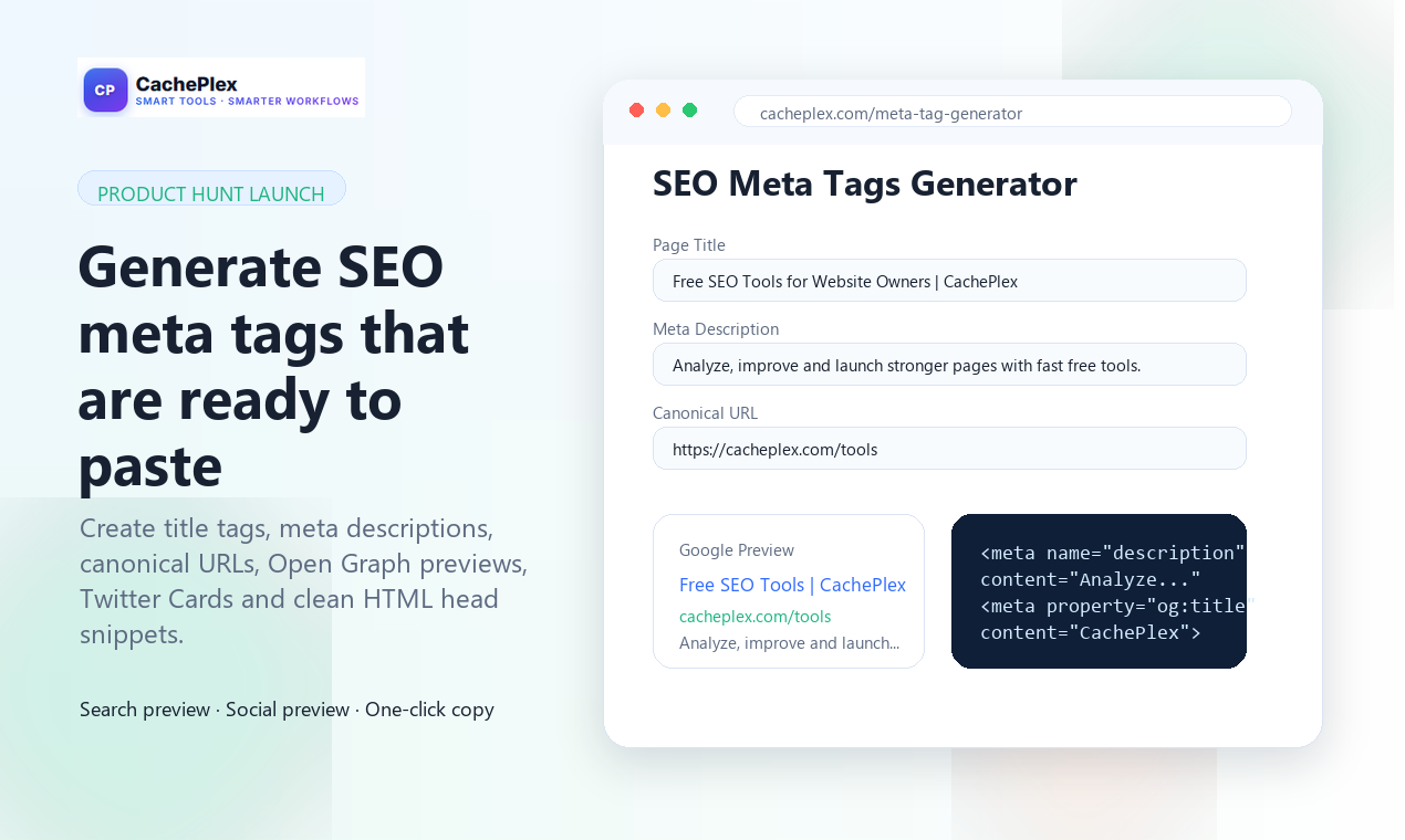 CachePlex: Free SEO and Website Tools for Every Owner screenshot