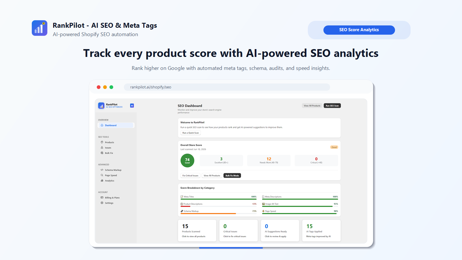 RankPilot AI SEO Optimizer for Shopify Stores screenshot