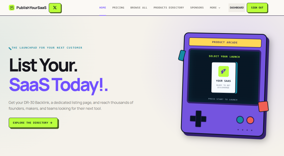PublishYourSaaS: Directory Listing for Indie SaaS Founders screenshot