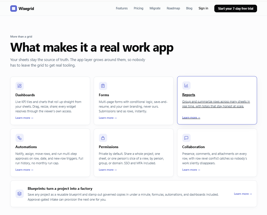 Wisegrid: the spreadsheet that runs the work screenshot