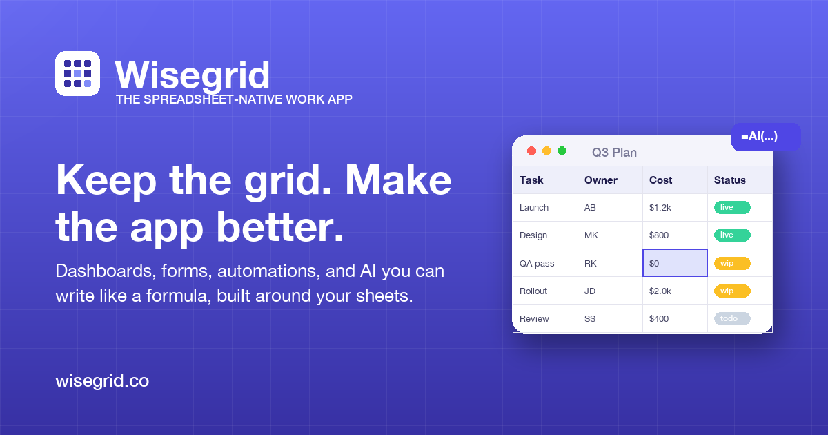 Wisegrid: the spreadsheet that runs the work screenshot