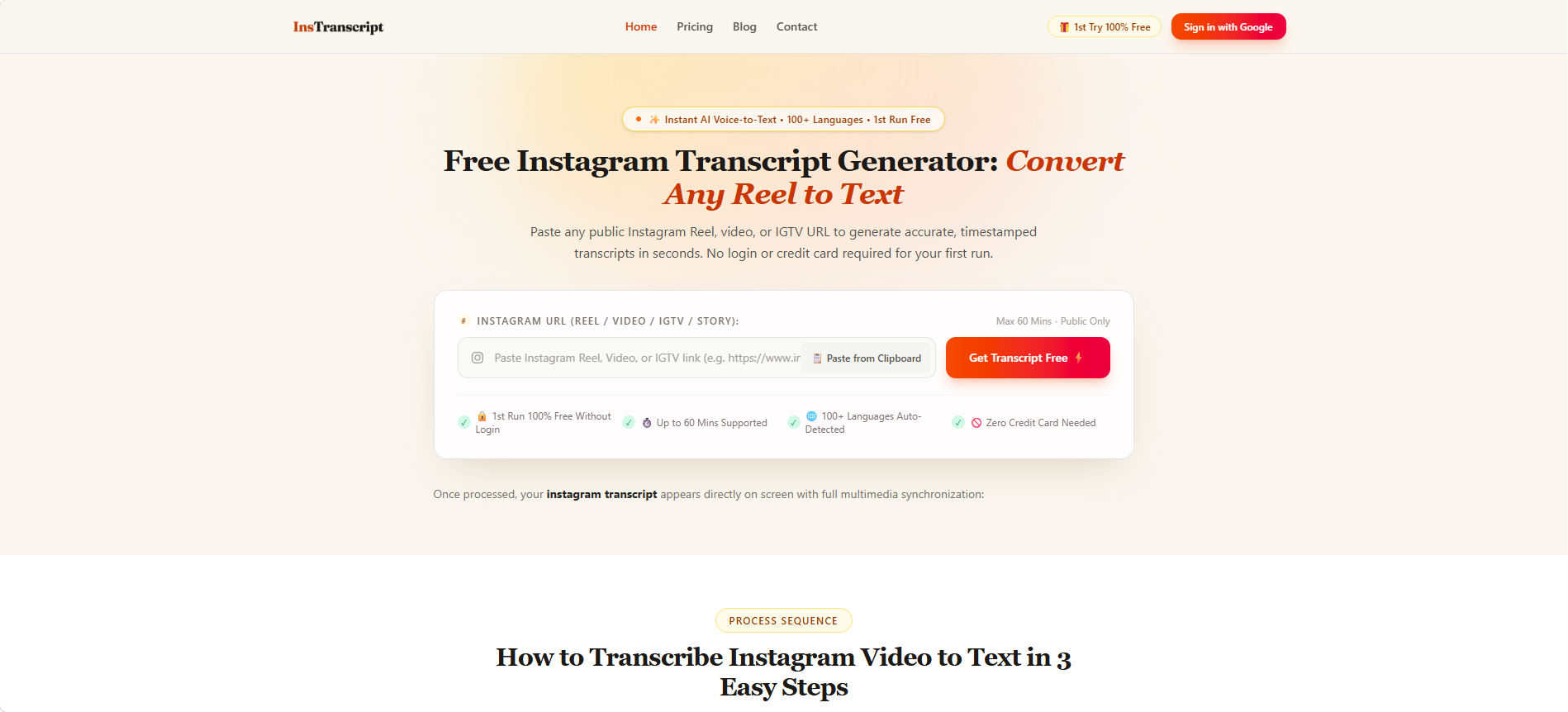 Instagram Transcript Generator: Free Reel & Video to Text screenshot