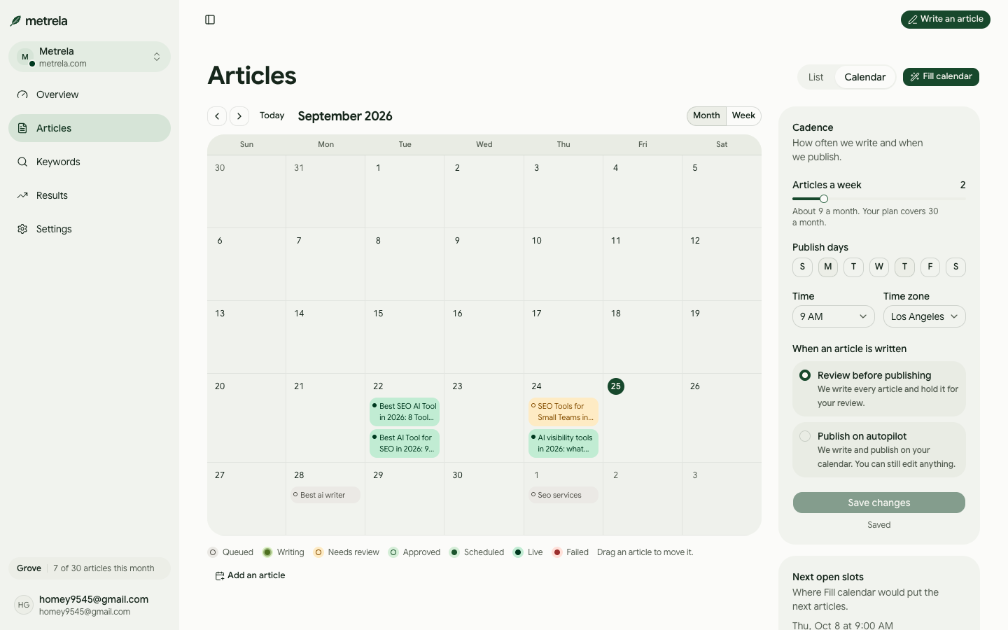 Metrela: Get recommended by ChatGPT and found on Google screenshot
